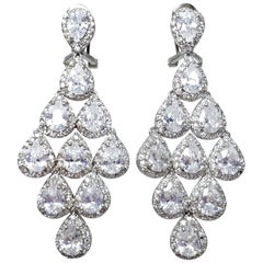 CZ by KJL Kenneth Jay Lane Cascading Clear Pear Crystal Earrings in Silver