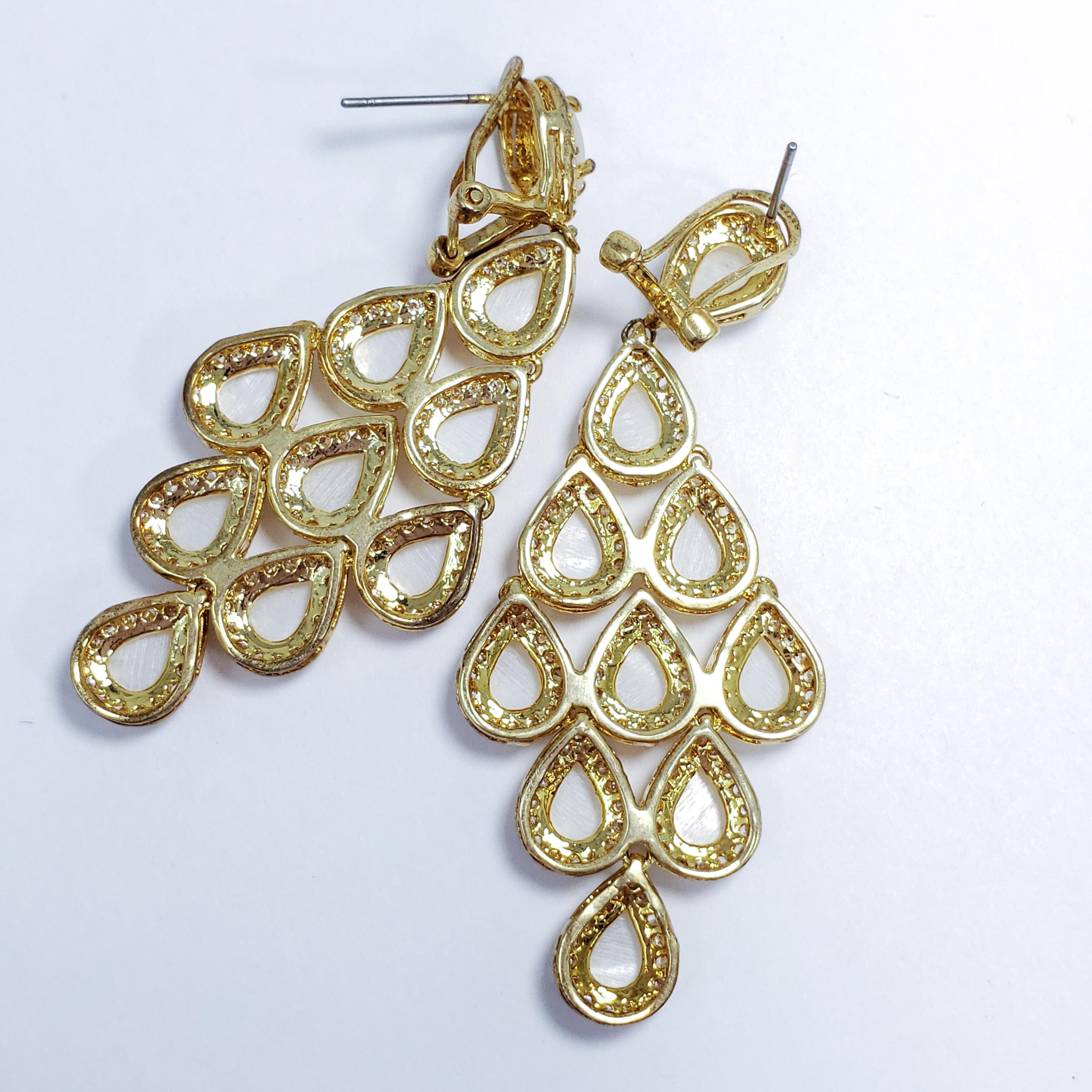 Women's or Men's CZ by KJL Kenneth Jay Lane Cascading Opaque Pear Crystal Earrings in Gold