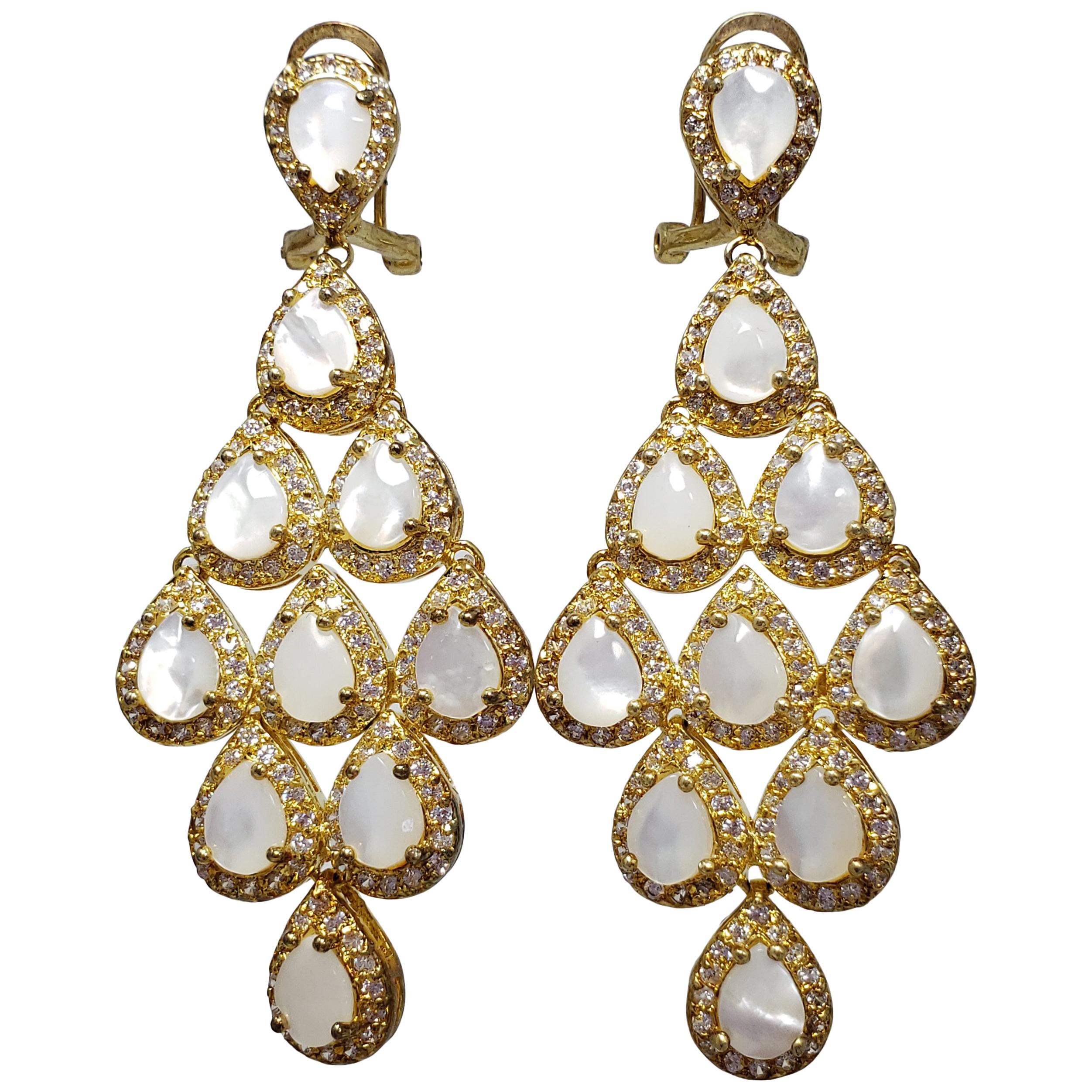 CZ by KJL Kenneth Jay Lane Cascading Opaque Pear Crystal Earrings in Gold