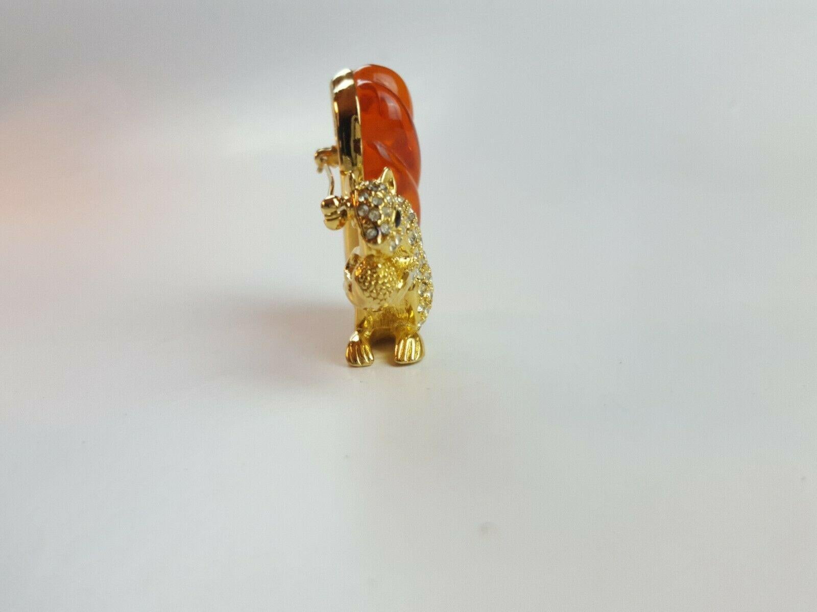 Modernist Swarovski Rhinestone & Amber Lucite Squirrel Nolan Miller Brooch Pin Estate Find