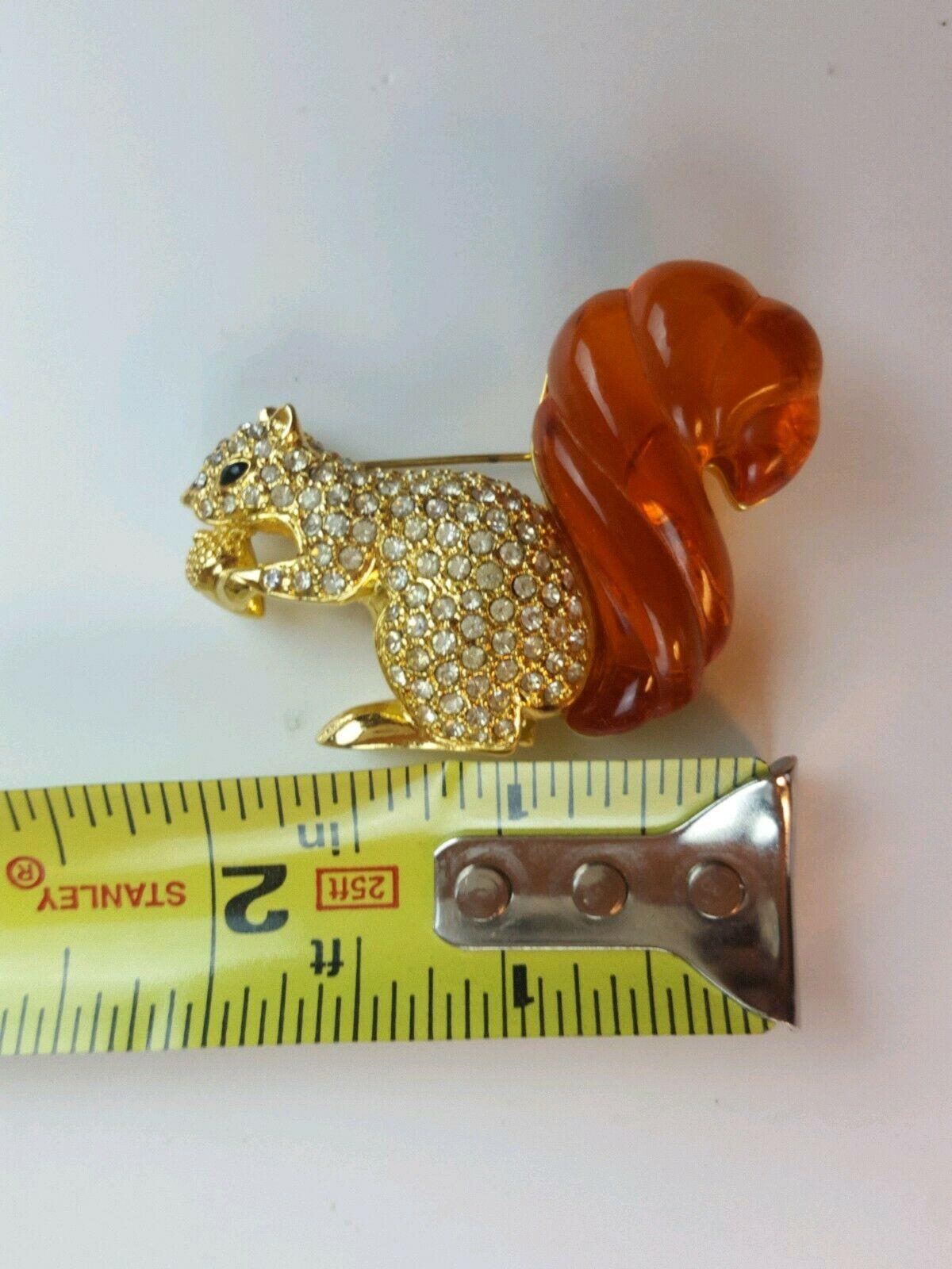 Swarovski Rhinestone & Amber Lucite Squirrel Nolan Miller Brooch Pin Estate Find 3