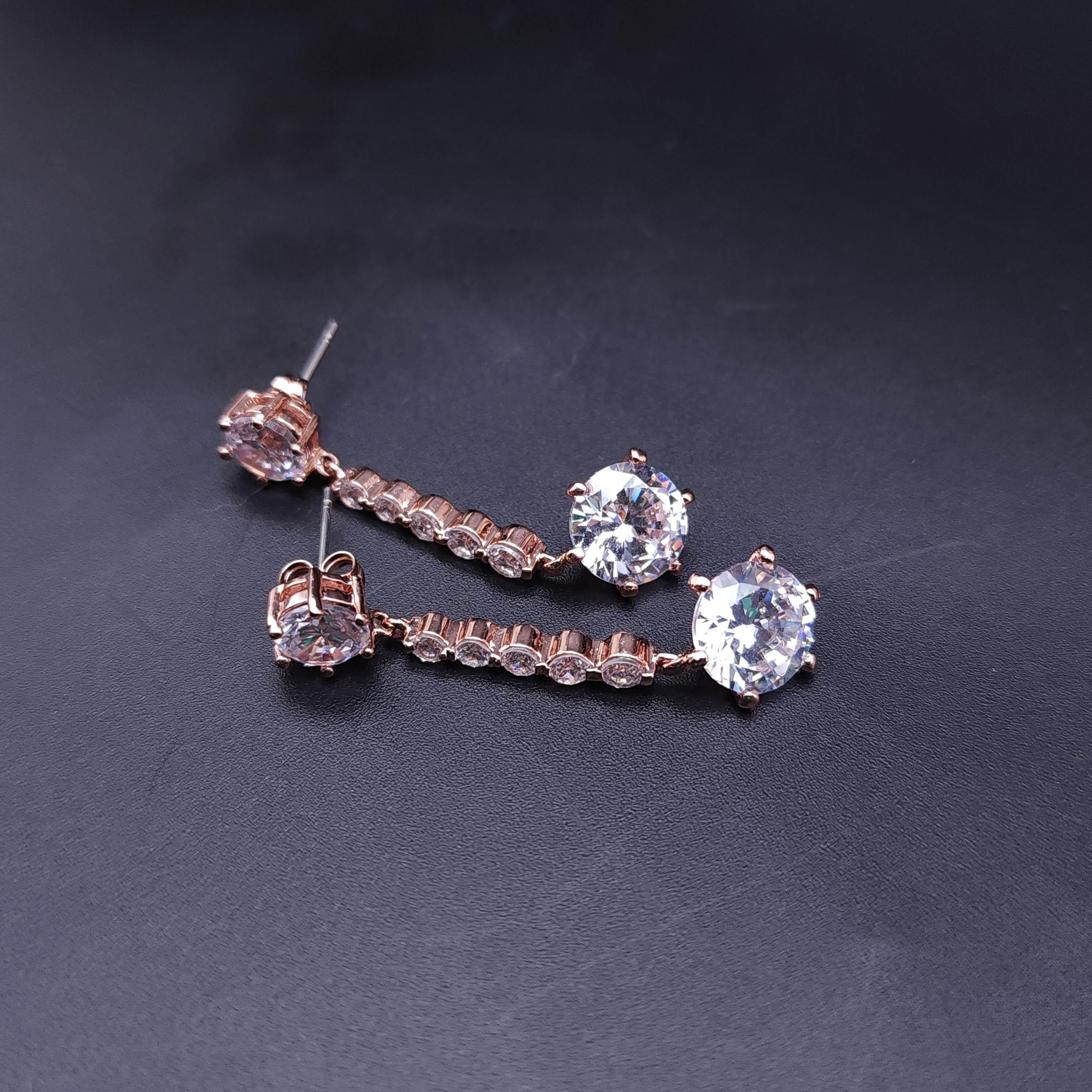 CZ Kenneth Jay Lane Rose Gold Crystal Dangle Earrings, Prong Set Cubic Zirconia In New Condition For Sale In Milford, DE