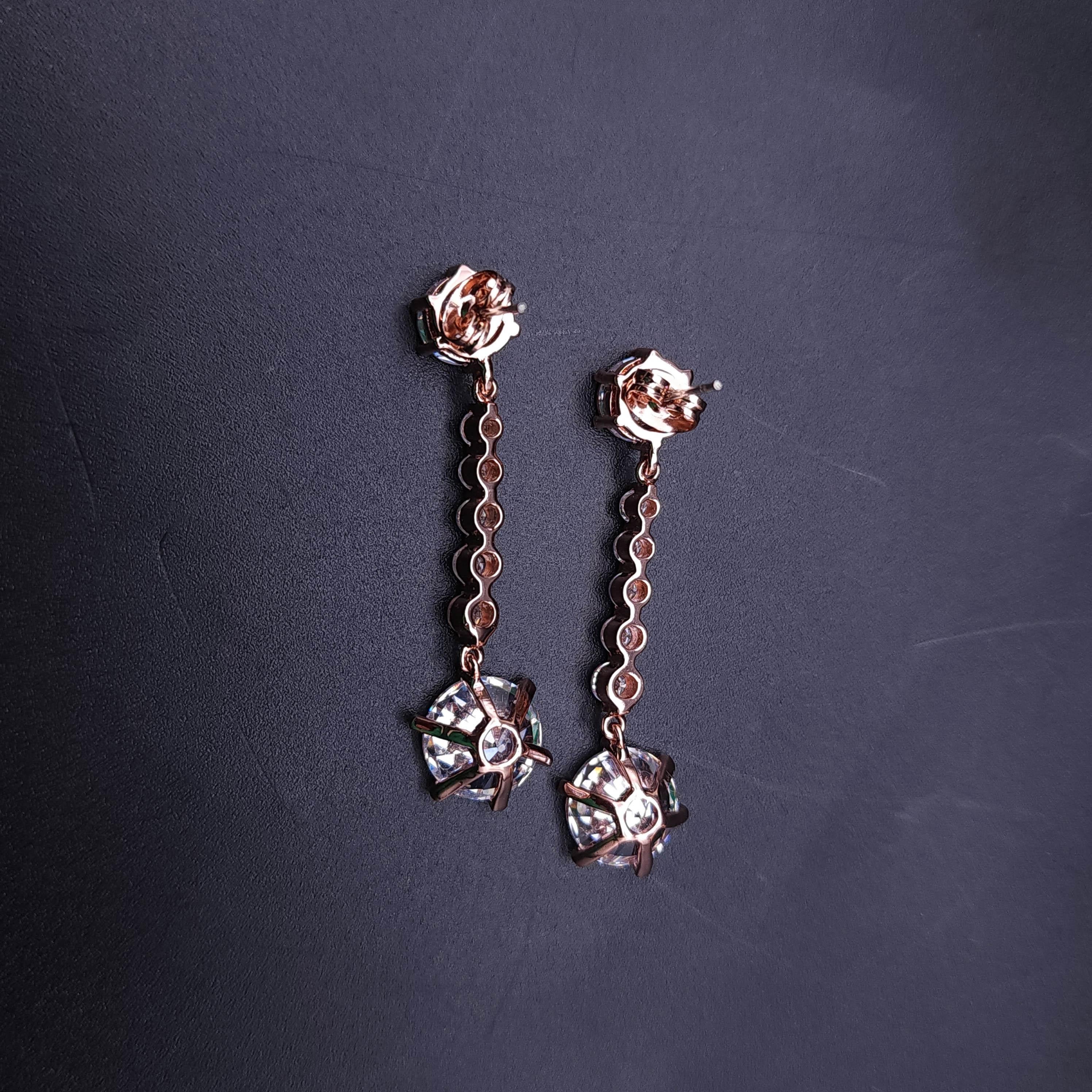Women's or Men's CZ Kenneth Jay Lane Rose Gold Crystal Dangle Earrings, Prong Set Cubic Zirconia For Sale