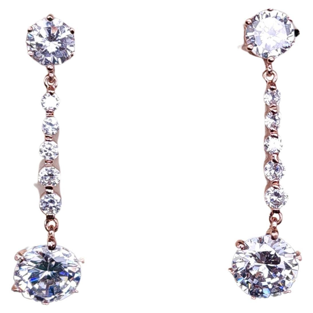 CZ Kenneth Jay Lane Rose Gold Crystal Dangle Earrings, Prong Set Cubic Zirconia For Sale