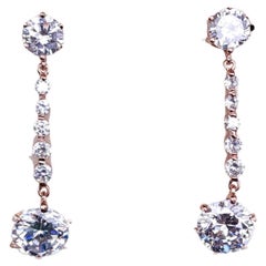 CZ Kenneth Jay Lane Rose Gold Crystal Dangle Earrings, Prong Set Cubic Zirconia