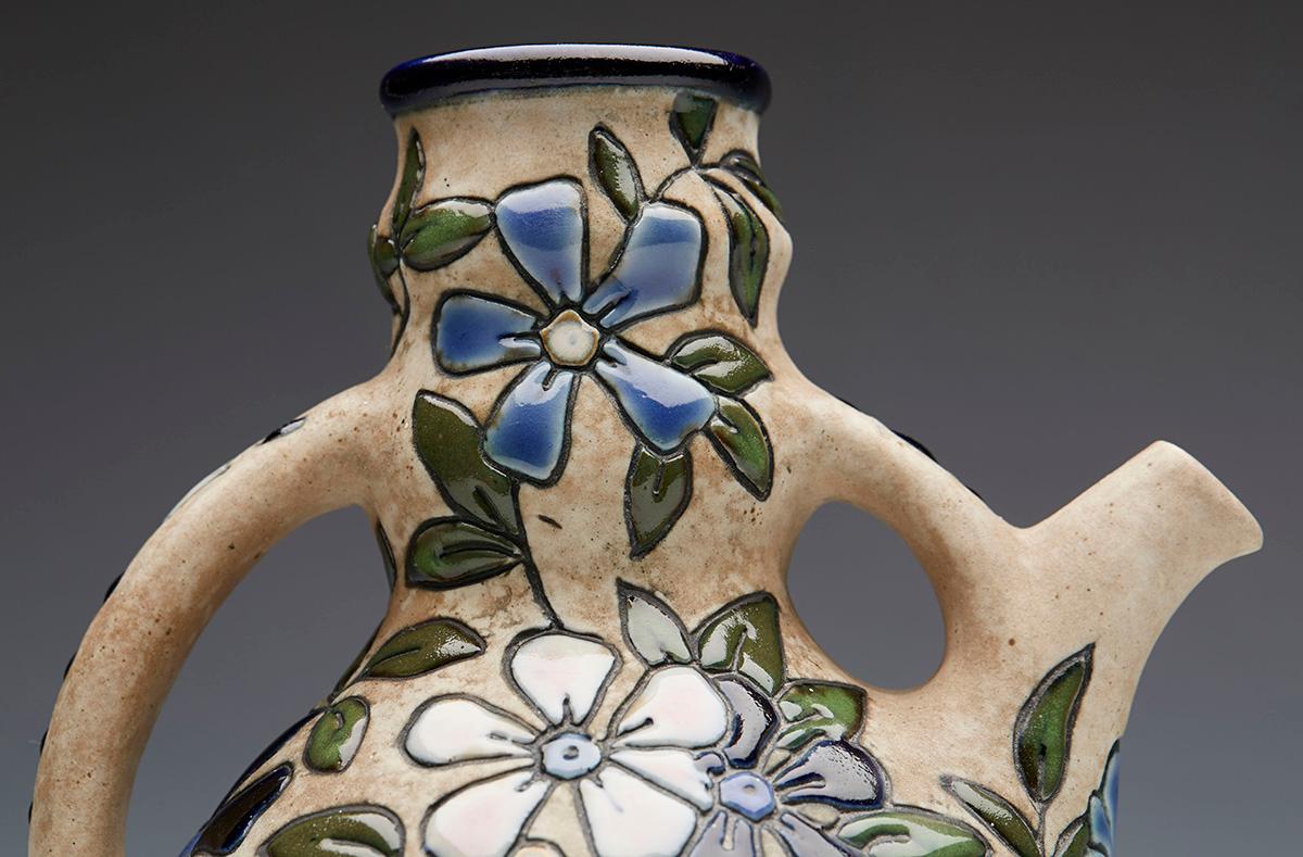 Czech Art Deco Amphora Art Pottery Floral Islamic Design Ewer In Good Condition For Sale In Bishop's Stortford, Hertfordshire