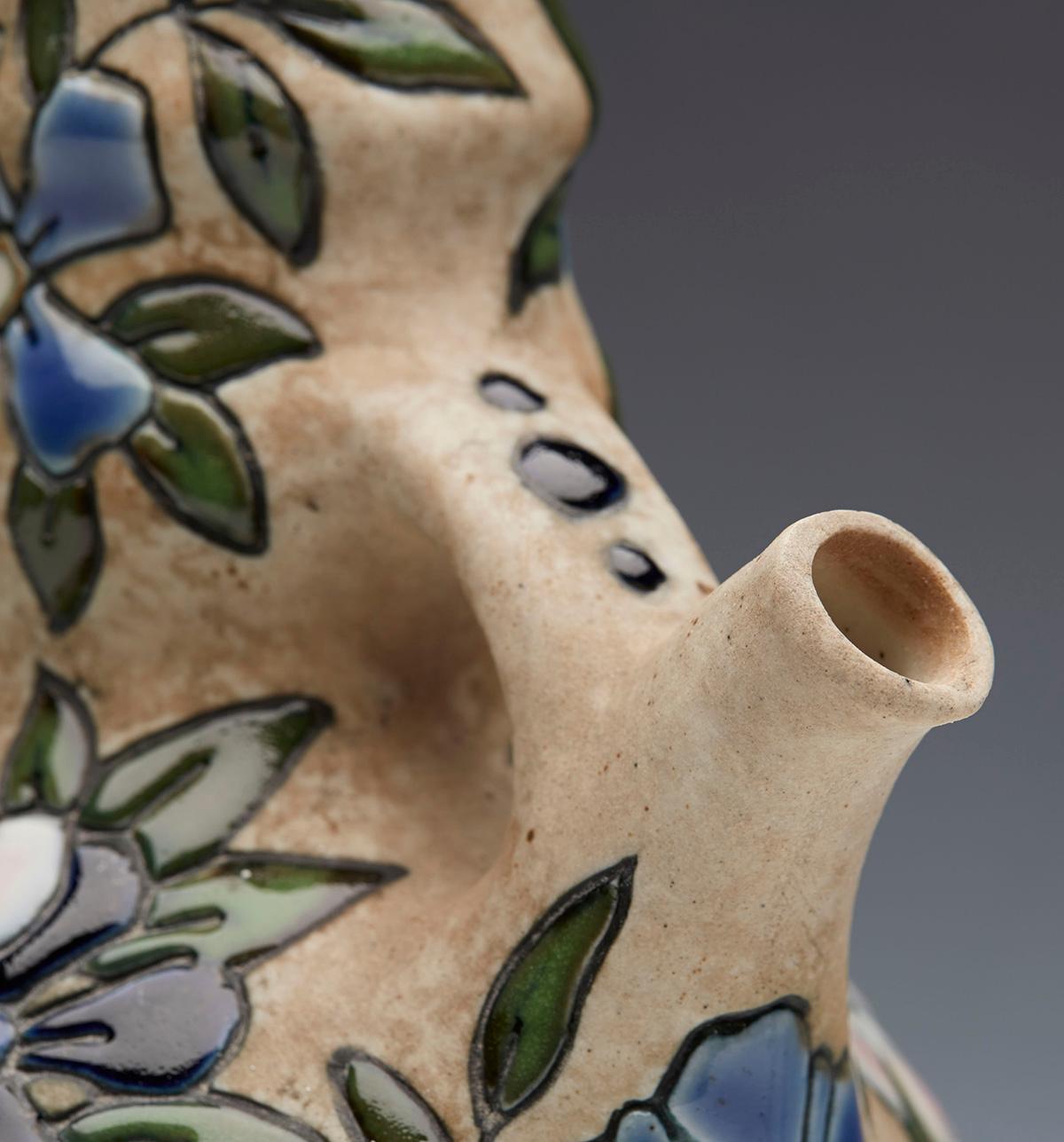 Czech Art Deco Amphora Art Pottery Floral Islamic Design Ewer For Sale 1