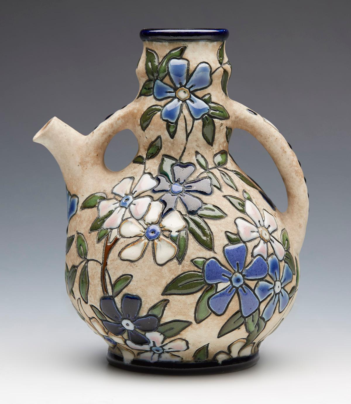 Czech Art Deco Amphora Art Pottery Floral Islamic Design Ewer For Sale 2