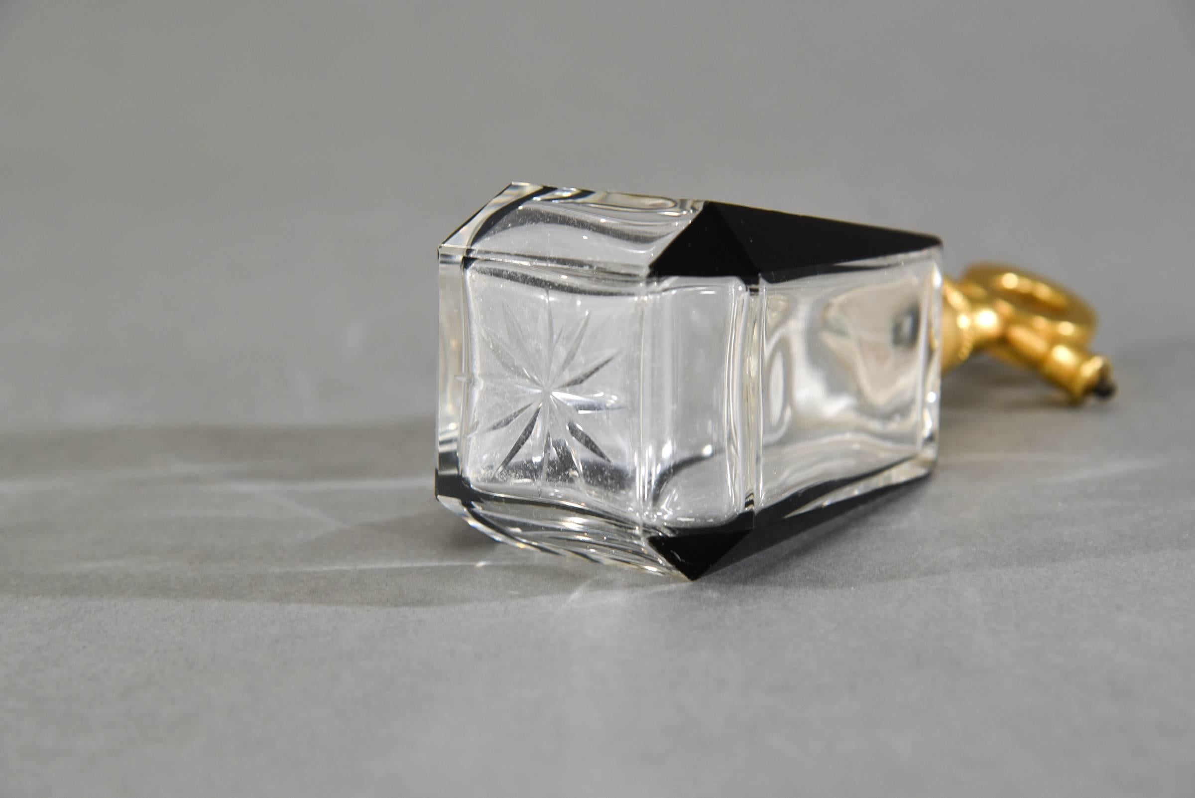Czech Art Deco Black Enamel & Hand Blown & Cut Crystal 6 Pc Dresser Set Palda For Sale 2