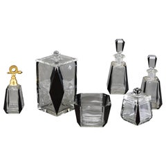 Czech Art Deco Black Enamel & Hand Blown & Cut Crystal 6 Pc Dresser Set Palda
