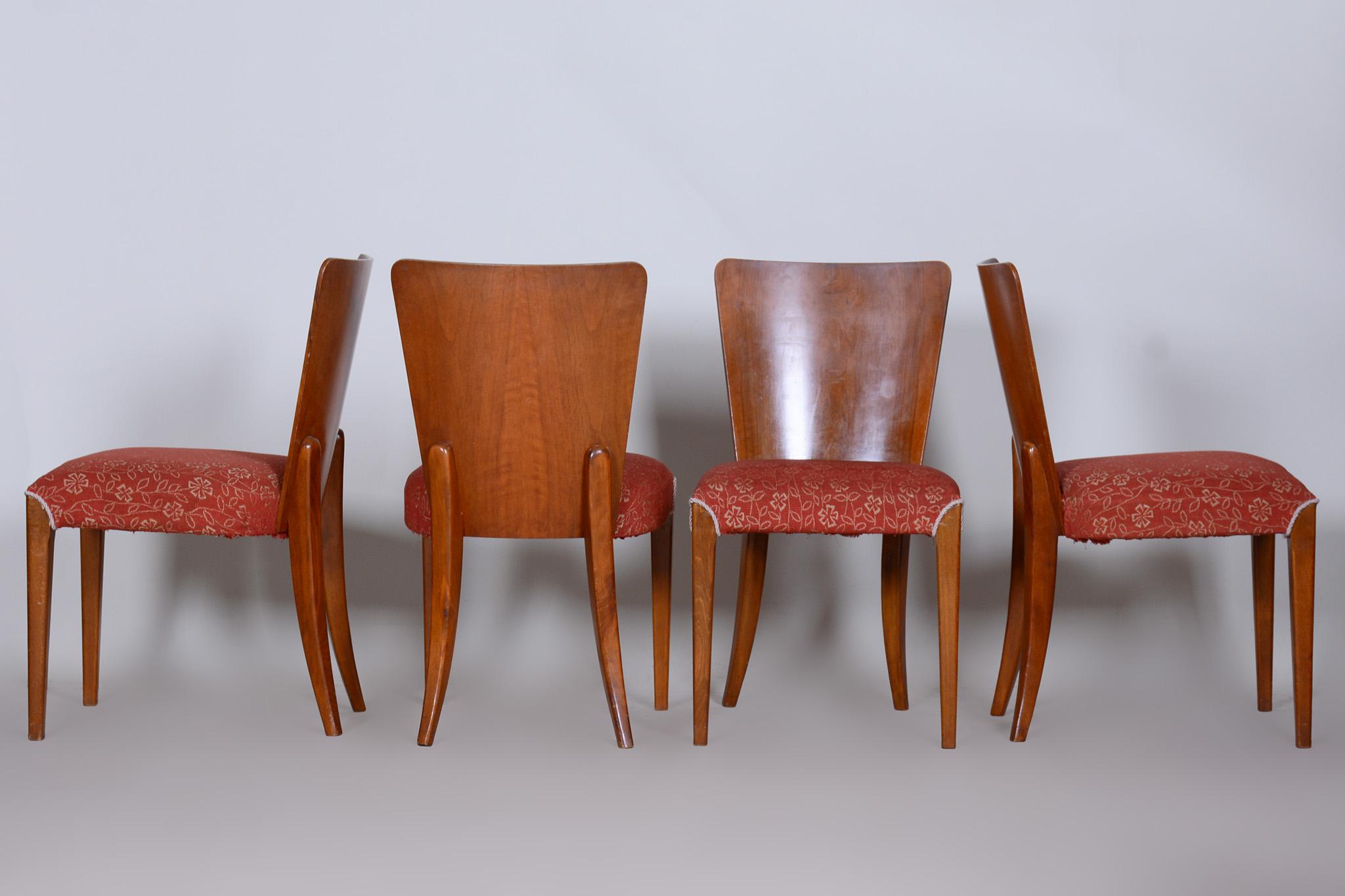 20th Century Czech Art Deco Chairs, 4 Pcs, Designed by Jindrich Halabala, UP Zavody, 1940s For Sale