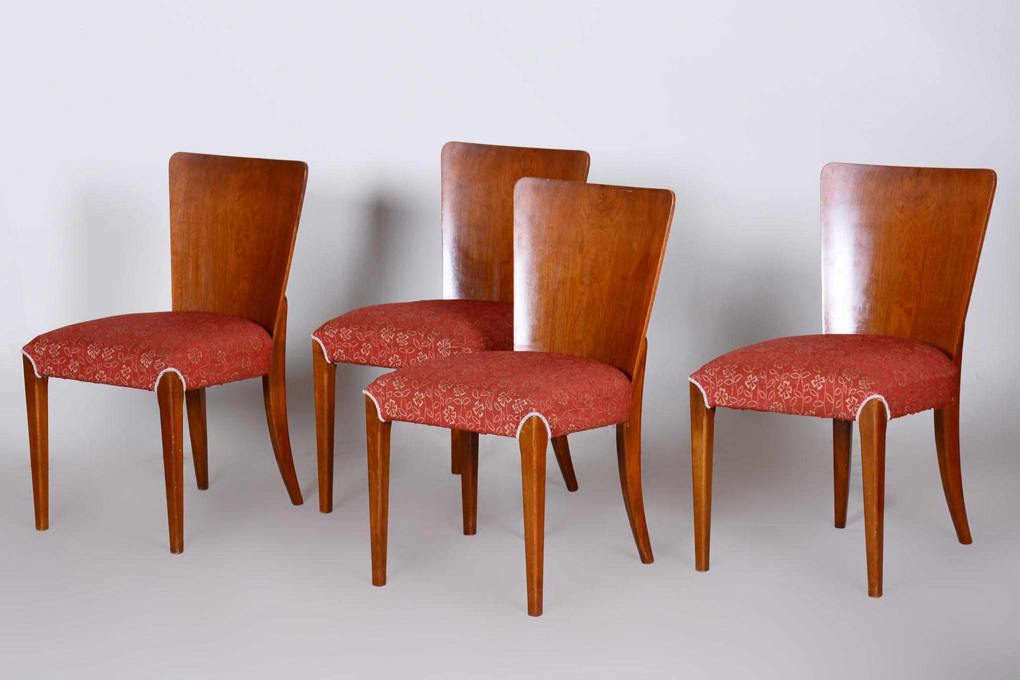 Upholstery Czech Art Deco Chairs, 4 Pcs, Designed by Jindrich Halabala, UP Zavody, 1940s For Sale