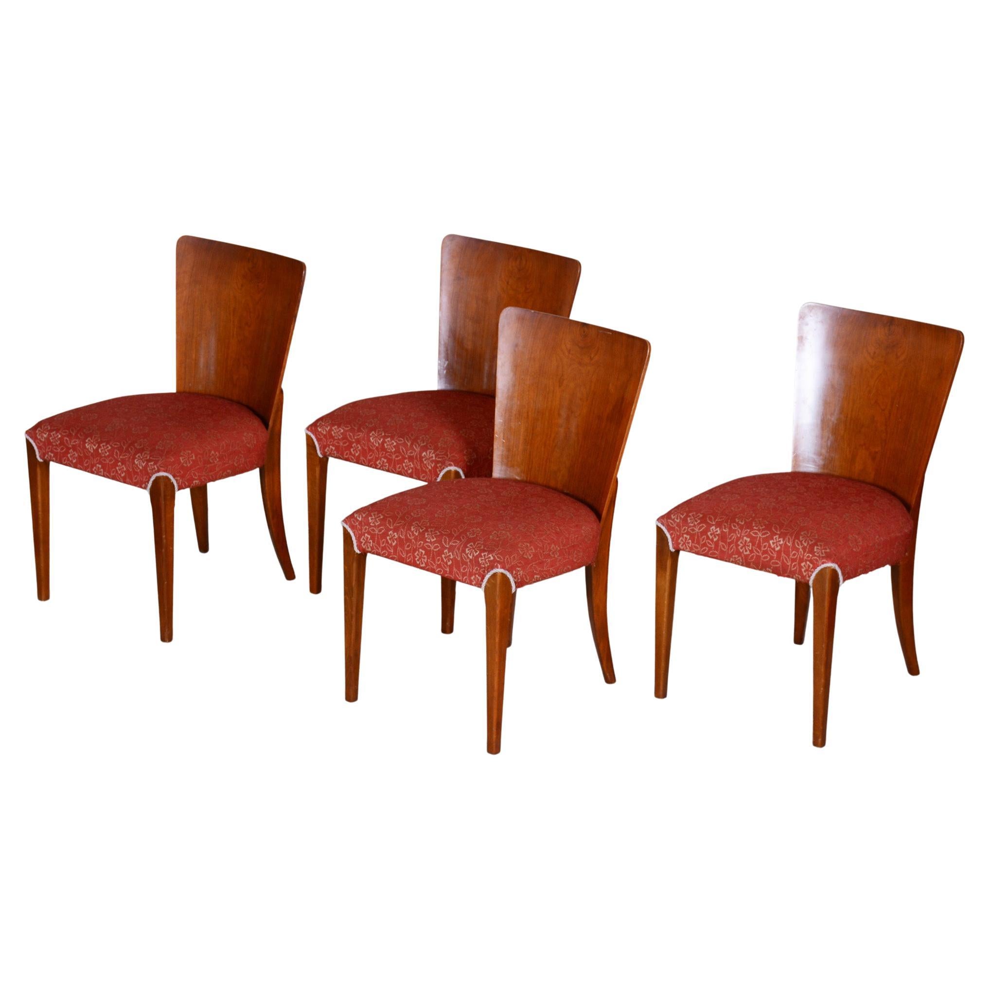 Czech Art Deco Chairs, 4 Pcs, Designed by Jindrich Halabala, UP Zavody, 1940s For Sale