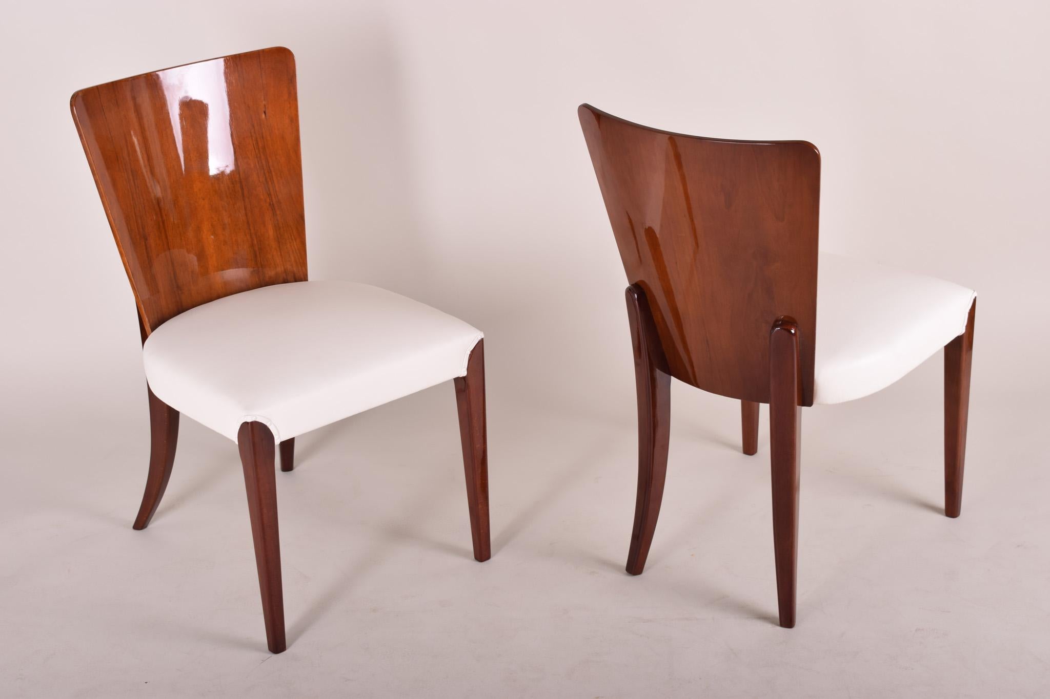 Leather Czech Art Deco Chairs, Six Pieces, Designed by Jindrich Halabala, 1940-1949