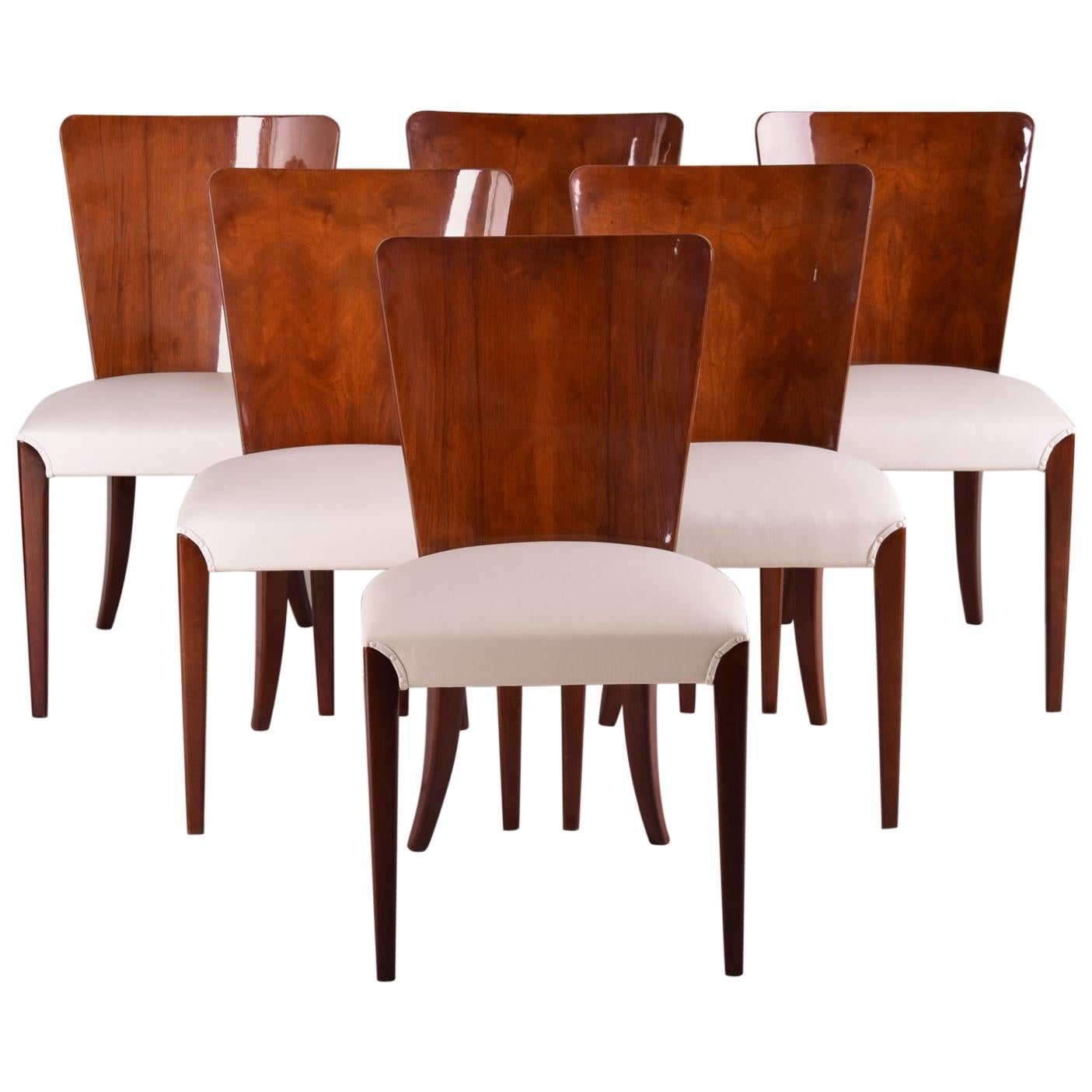Czech Art Deco Chairs, Six Pieces, Designed by Jindrich Halabala, 1940-1949