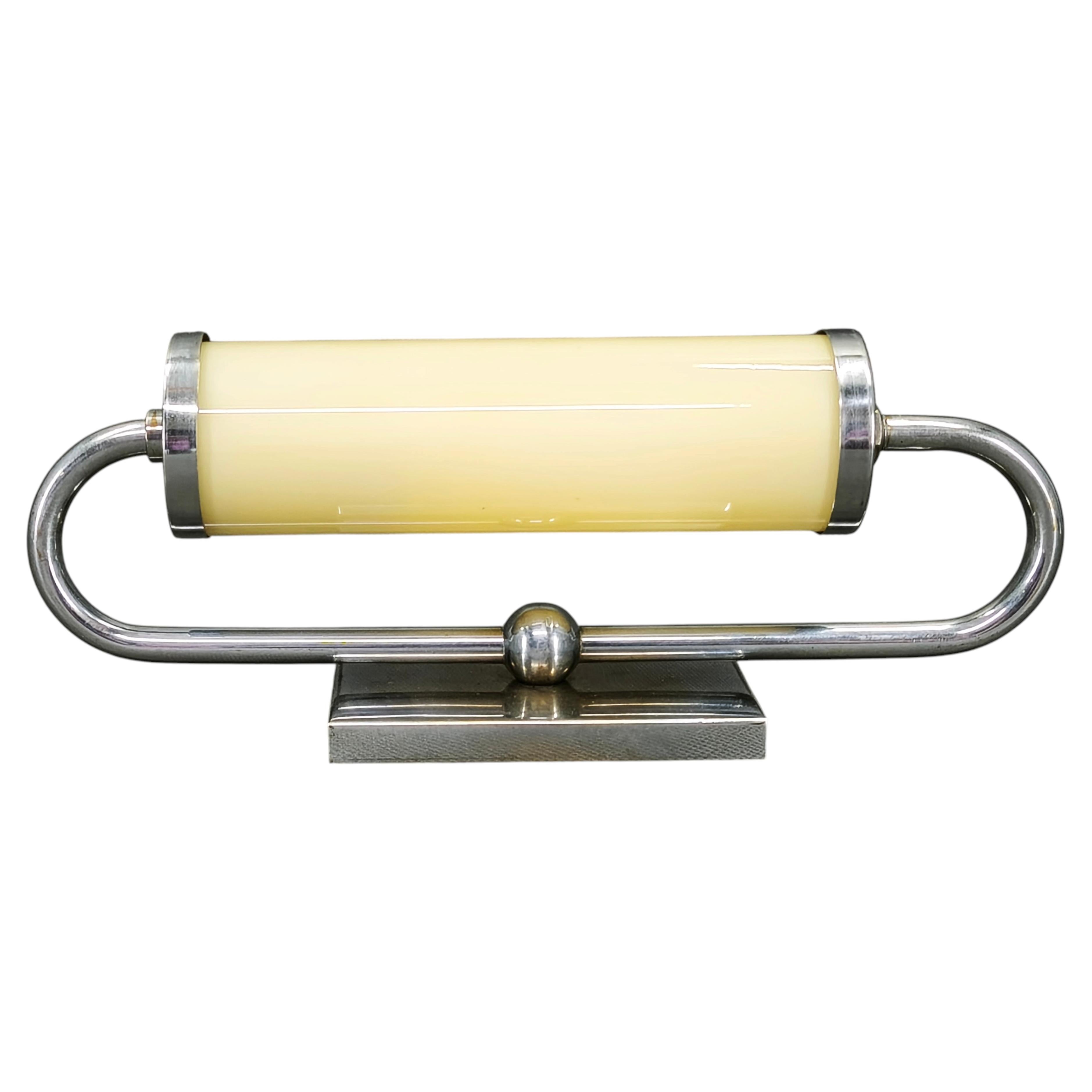 Czech Art Deco Chrome and Champagne Glass Wall Light, 1930s