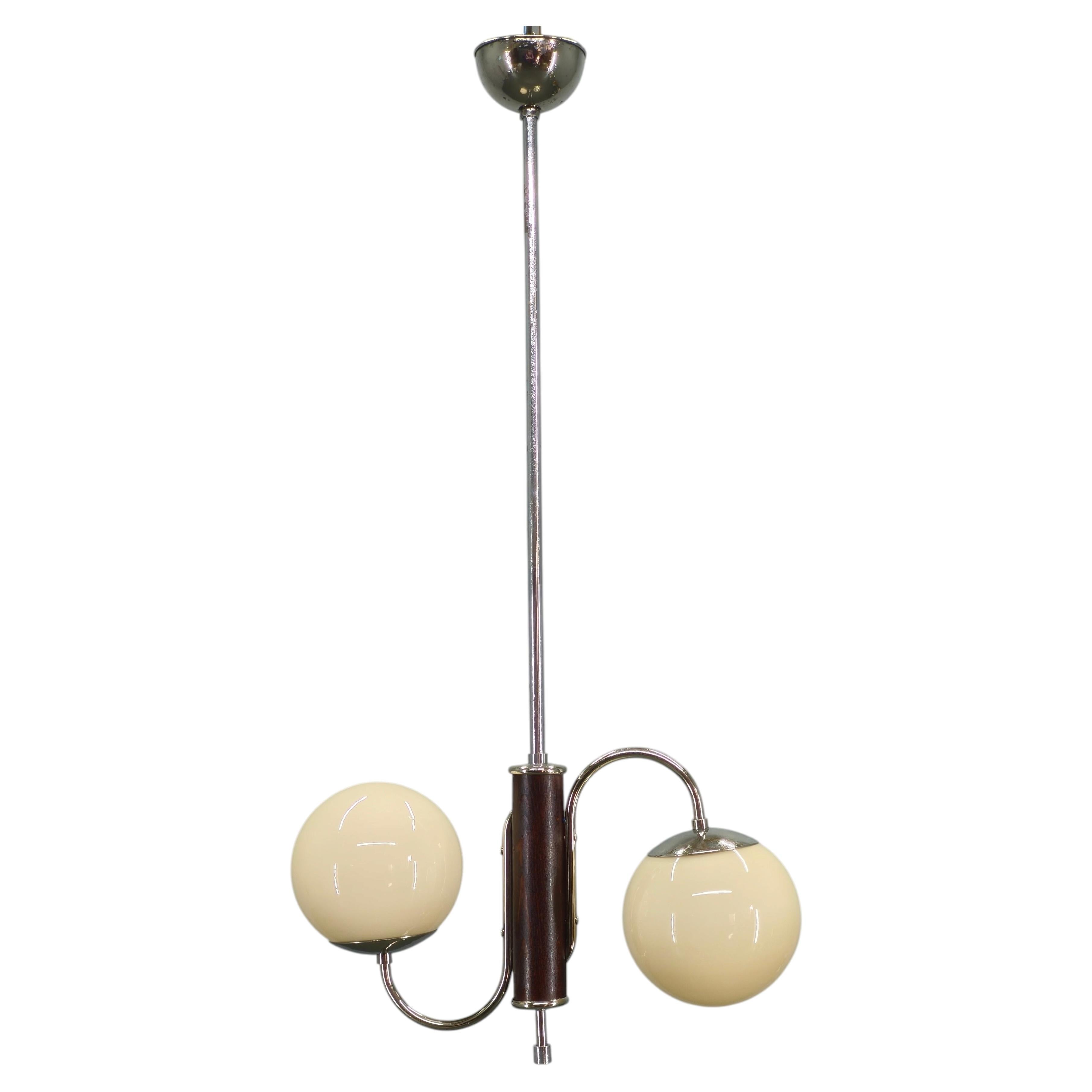 Lampadario ceco Art Deco in vetro e cromo, anni '30