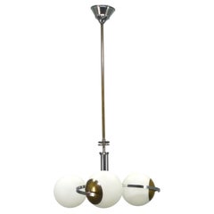 Czech Art Deco Chrome and Opaline Glass Chandelier, 1930s