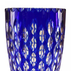 Czech Art Deco Clear and Blue Glass Vase