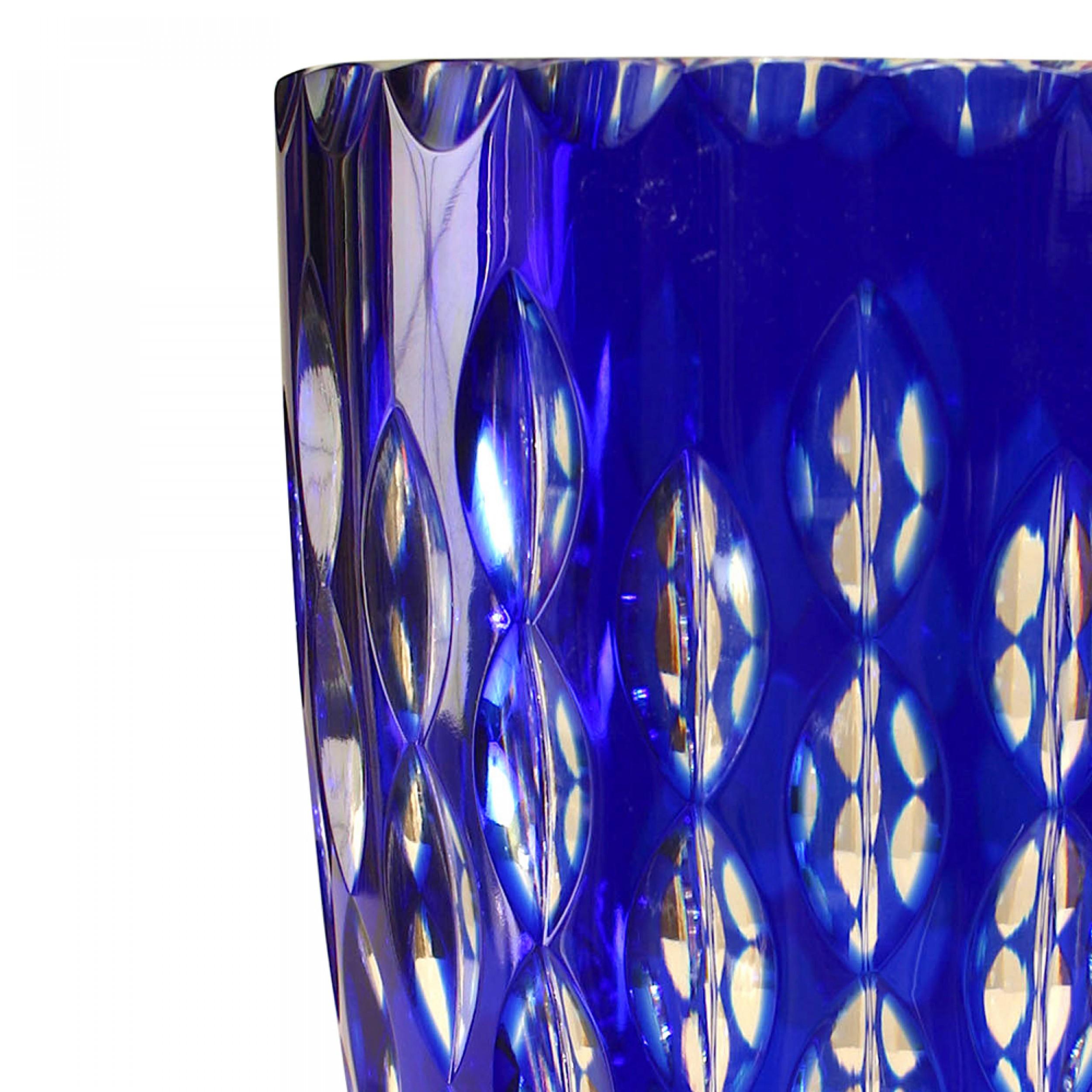 Art Déco Vaso in vetro ceco Art Deco trasparente e blu in vendita