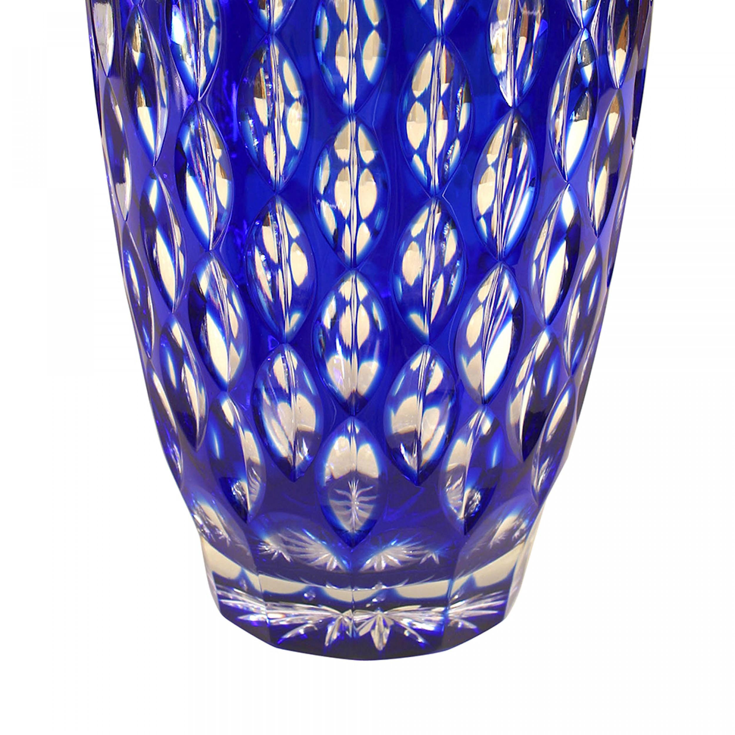 Fatto a mano Vaso in vetro ceco Art Deco trasparente e blu in vendita