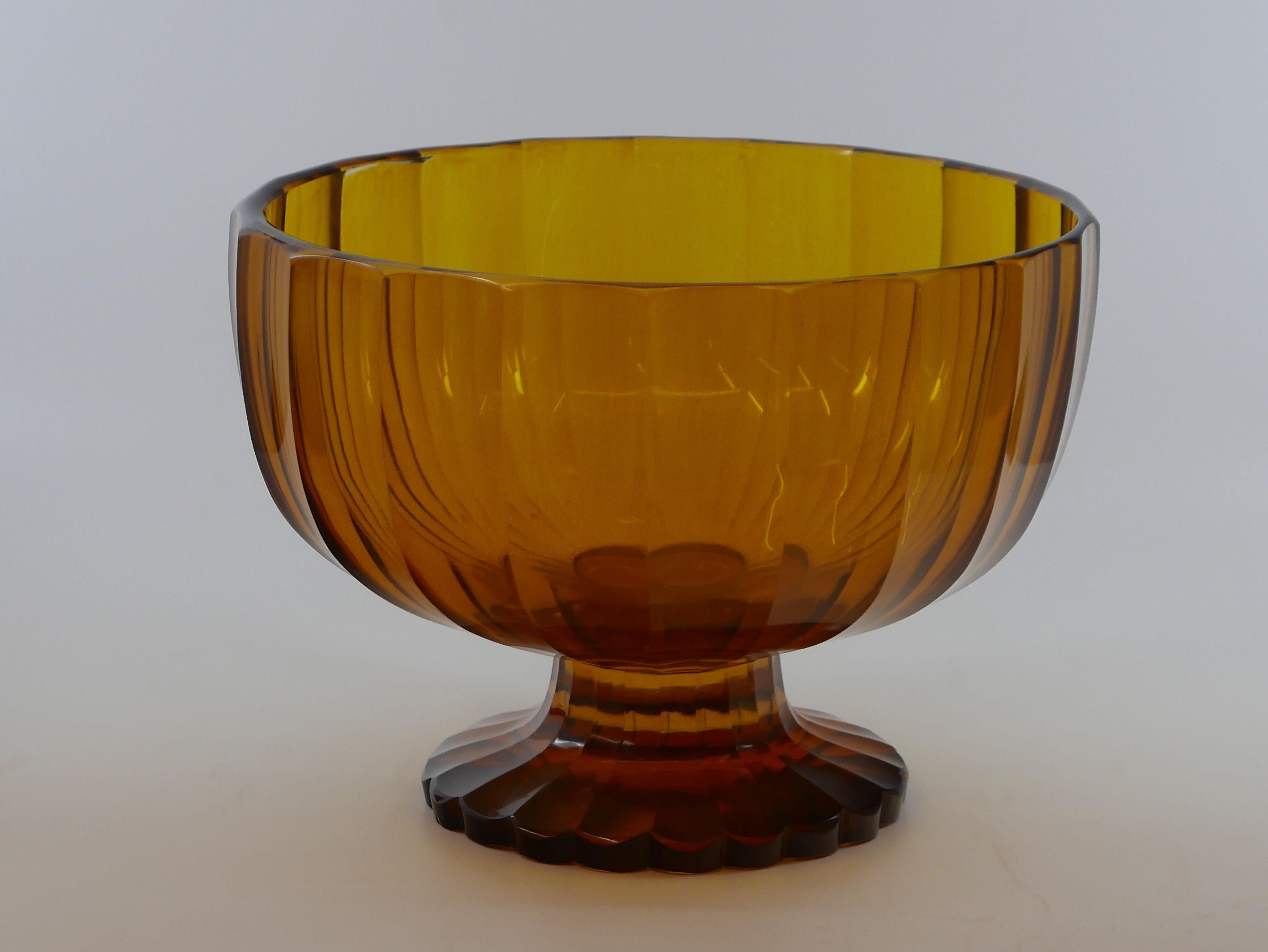 Faceted Czech Art Deco Cut Crystal Bowl