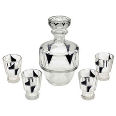 Czech Art Deco Etched Crystal Cocktail or Drinks Set Attributed to Karl Palda