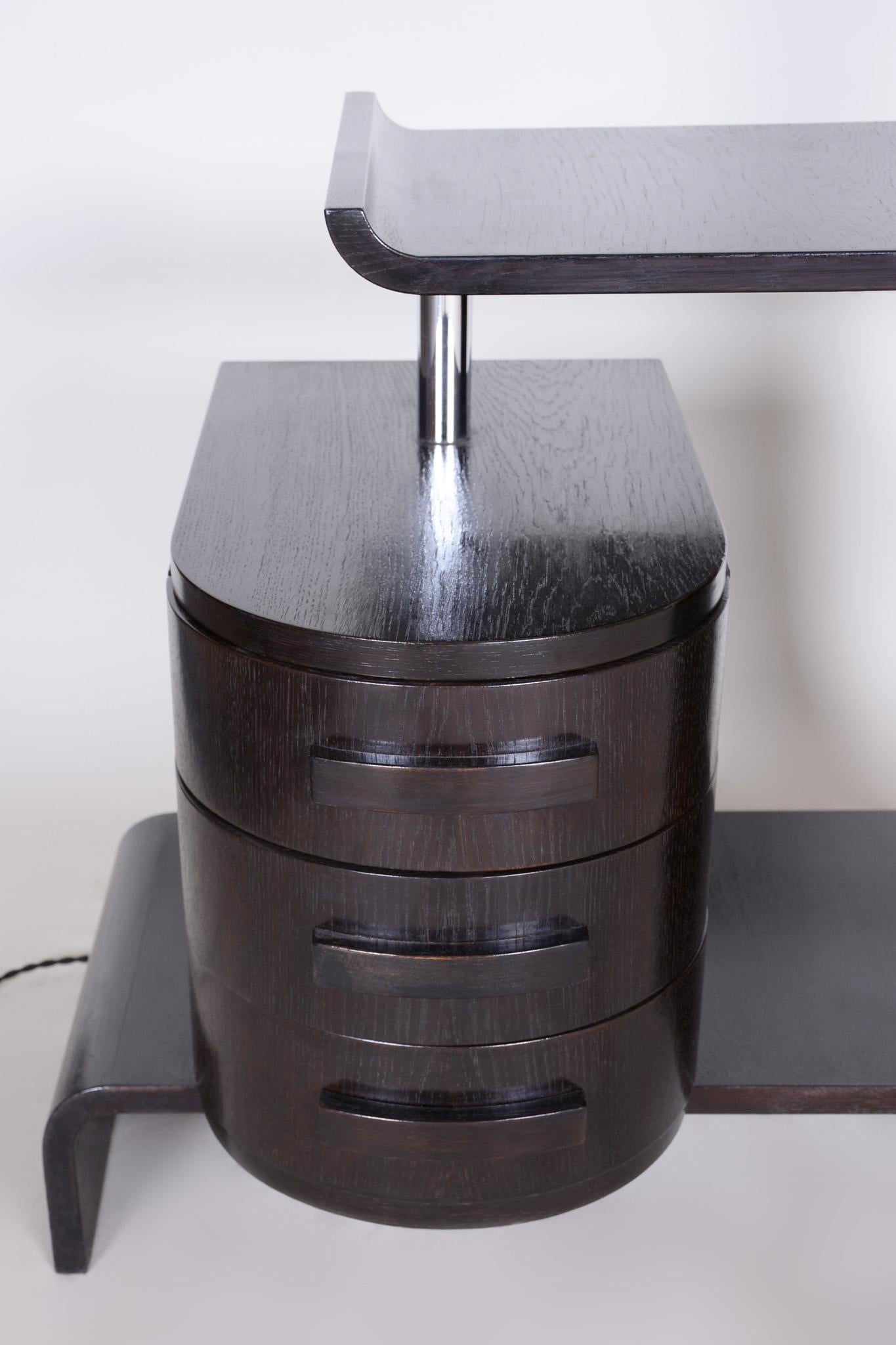 Mid-20th Century Czech Art Deco Floor lamp by Jindrich Halabala, Oak, Chrome and Steel, 1930s