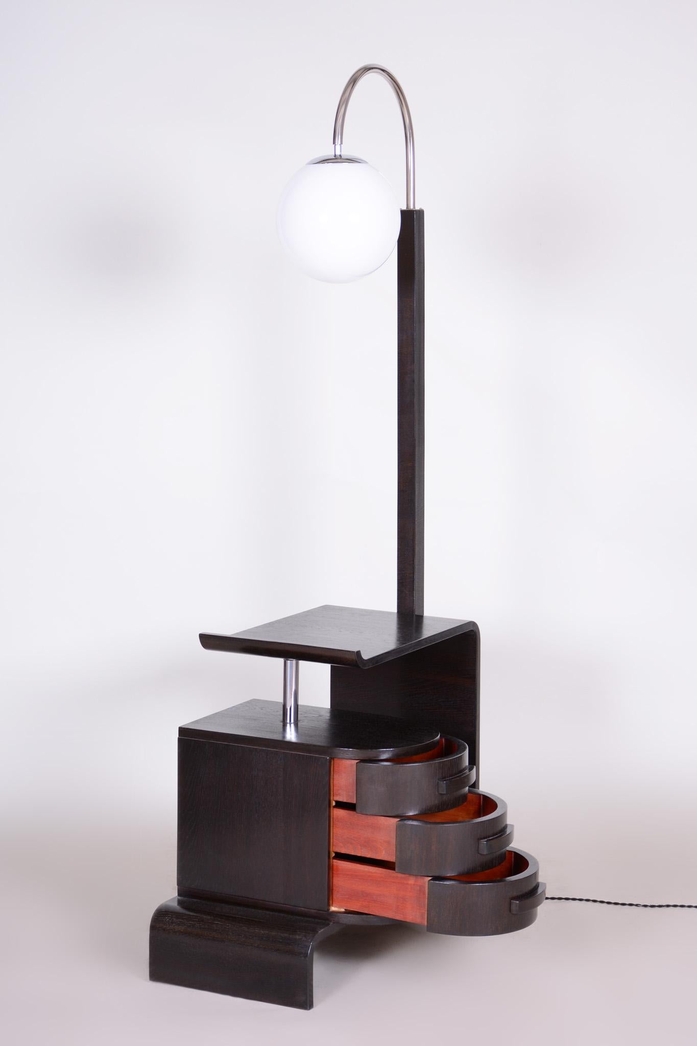 Czech Art Deco Floor lamp by Jindrich Halabala, Oak, Chrome and Steel, 1930s 2