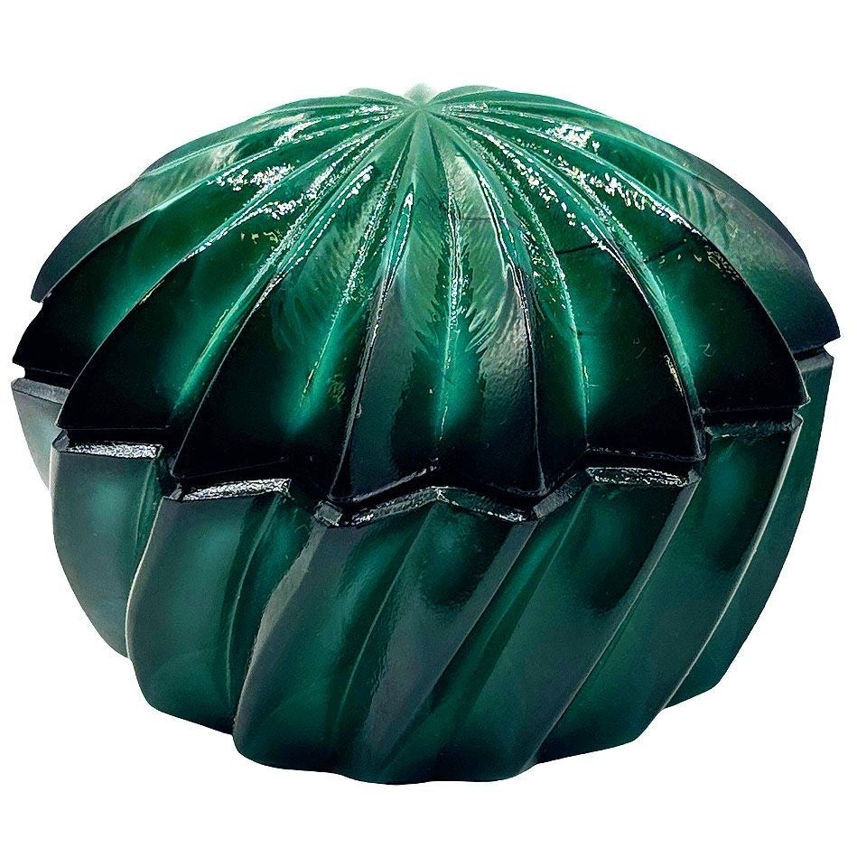 Czech Art Deco Green Malachite Marbled Art Glass Trinket Box For Sale
