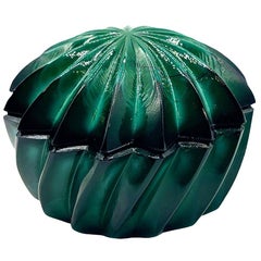 Czech Art Deco Green Malachite Marbled Art Glass Trinket Box