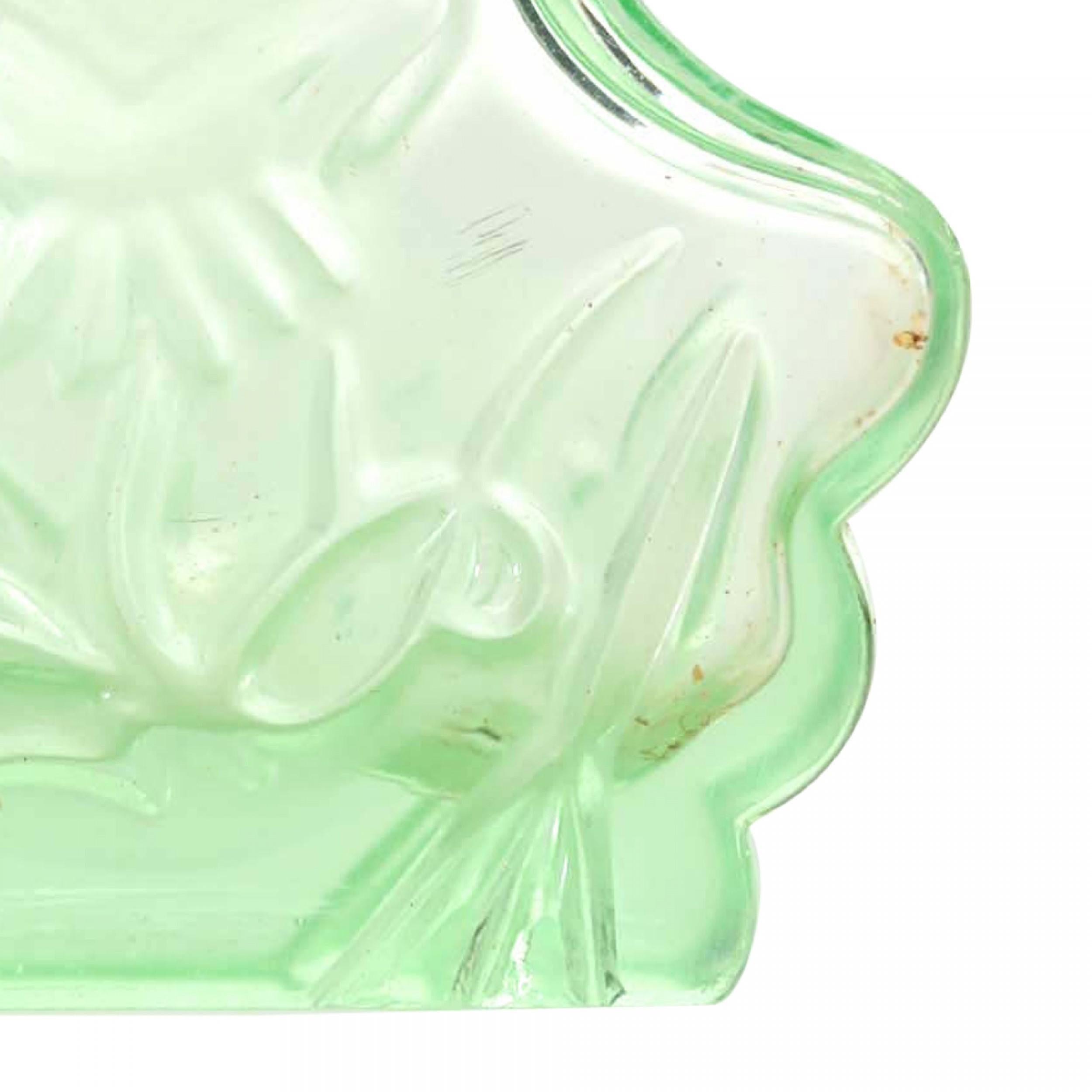 Art Déco Czech Art Deco Green Tinted Glass Perfume Bottle in vendita