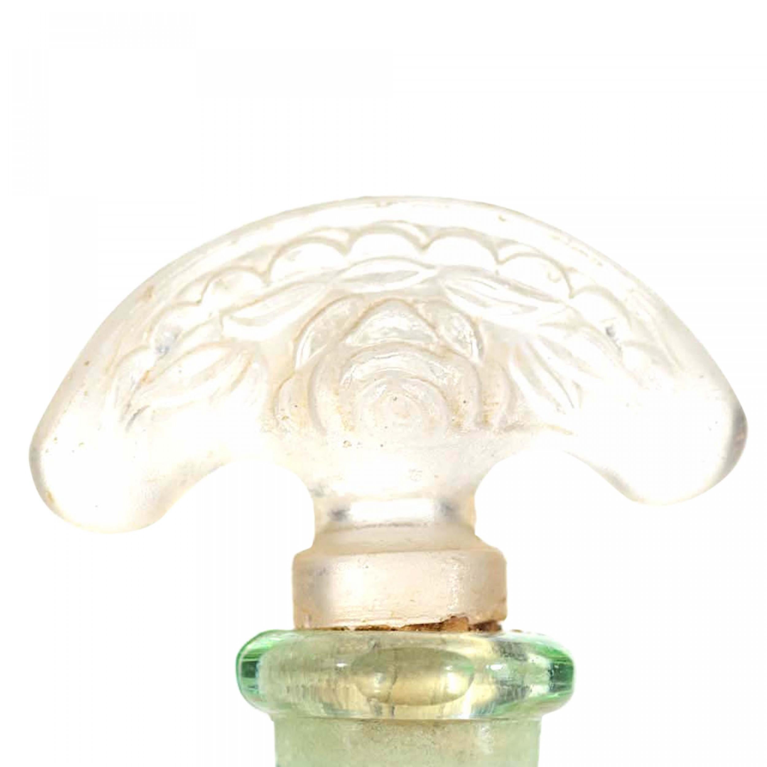 Goffrato Czech Art Deco Green Tinted Glass Perfume Bottle in vendita