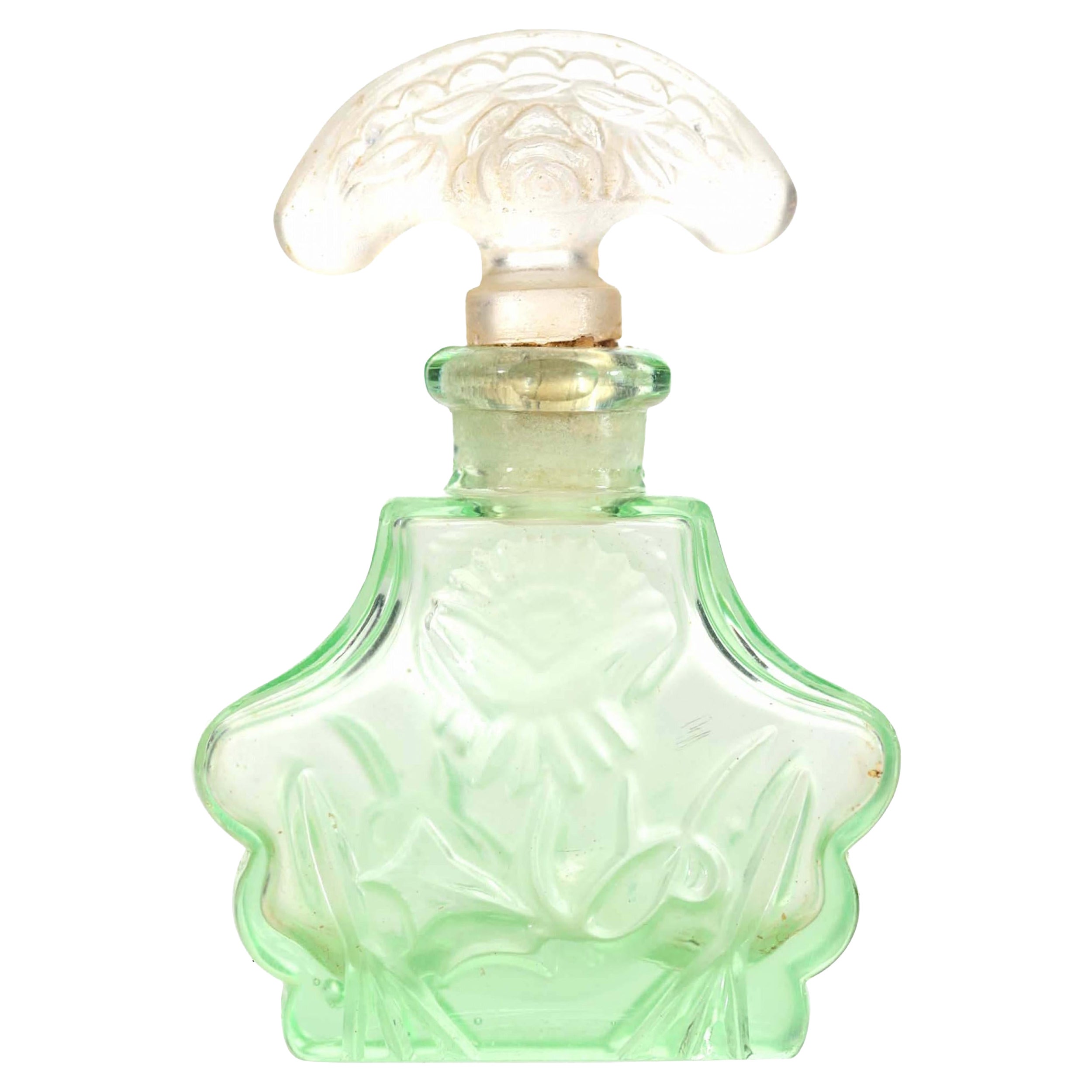 Czech Art Deco Green Tinted Glass Perfume Bottle