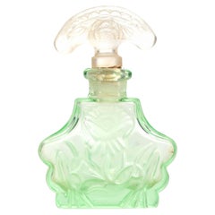 Czech Art Deco Green Tinted Glass Perfume Bottle
