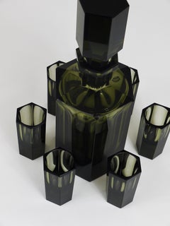 Czech Art Deco Ludwig Moser Karlsbad Bottle and Glasses 1920s Liquor Bar Set