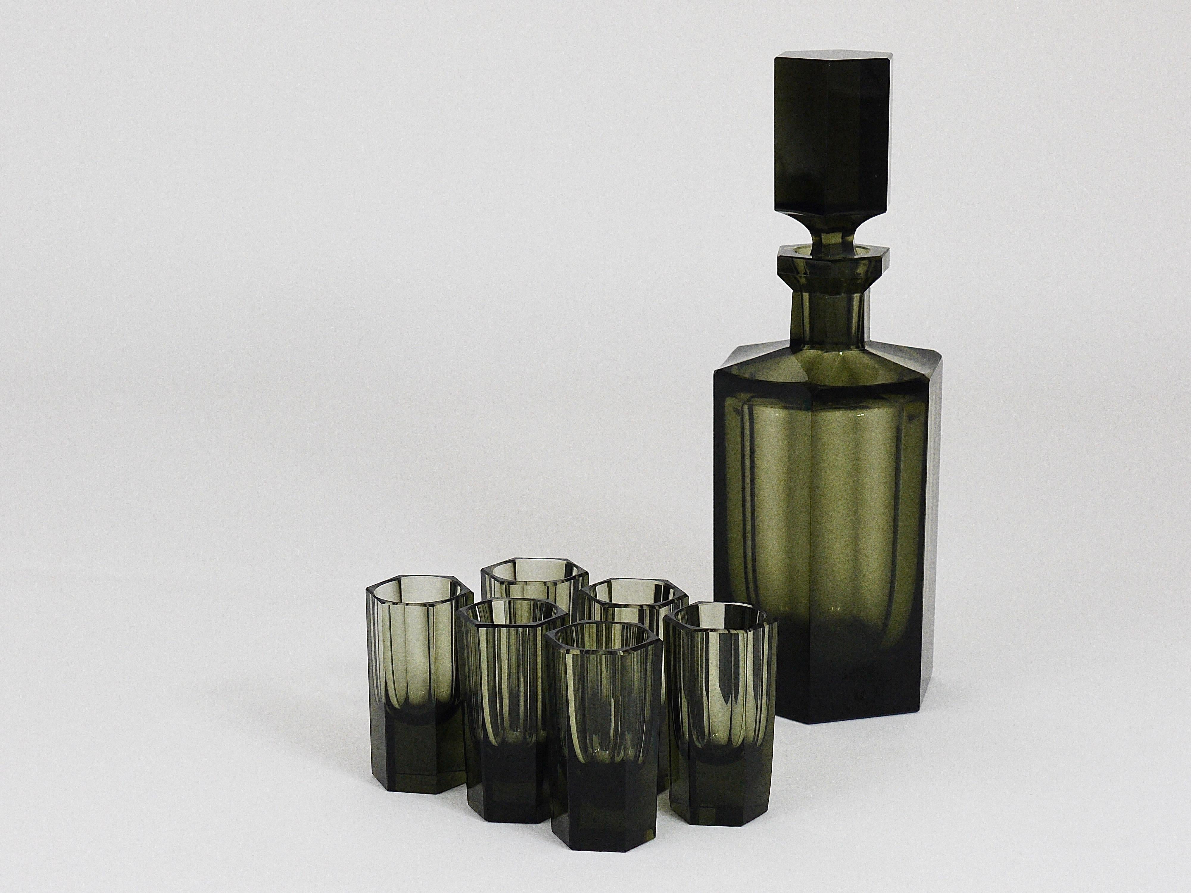 Czech Art Deco Ludwig Moser Karlsbad Bottle and Glasses 1920s Liquor Bar Set 2
