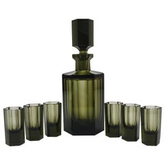 Czech Art Deco Ludwig Moser Karlsbad Bottle and Glasses 1920s Liquor Bar Set