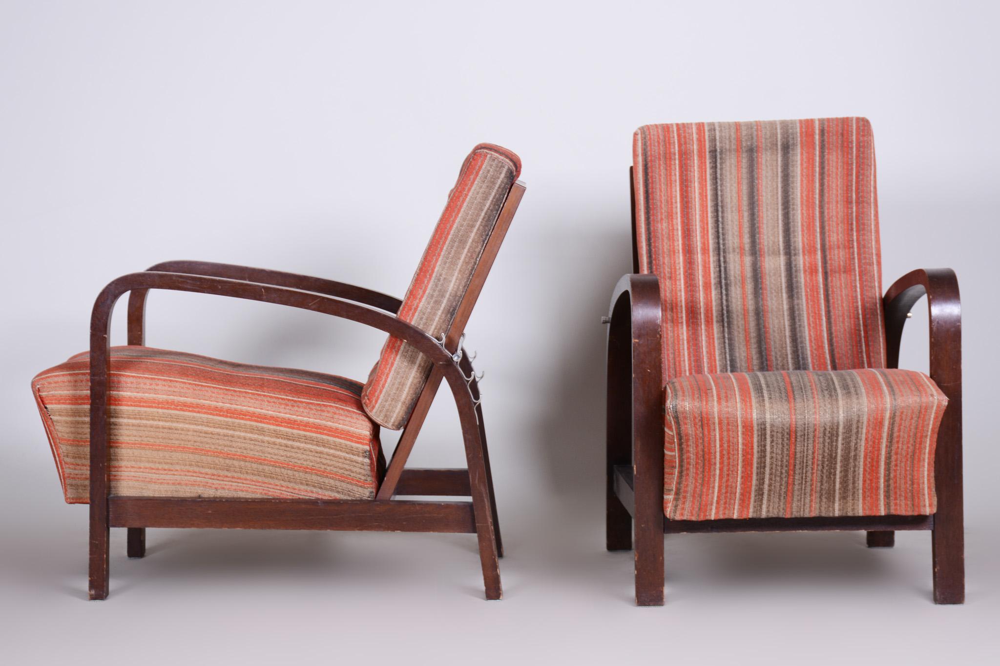 Czech Art Deco Oak Armchairs 1930s, Original Well Preserved Condition For Sale 1