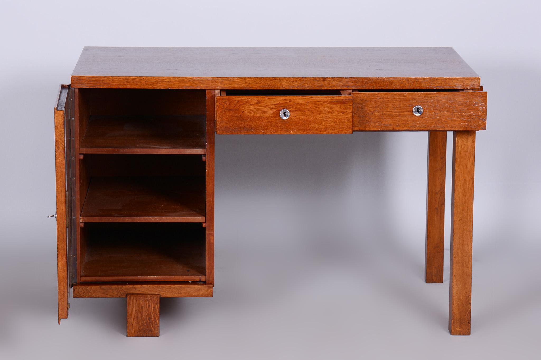 20th Century Czech Art Deco Oak Writing Desk Made in the 1930s, Restored For Sale