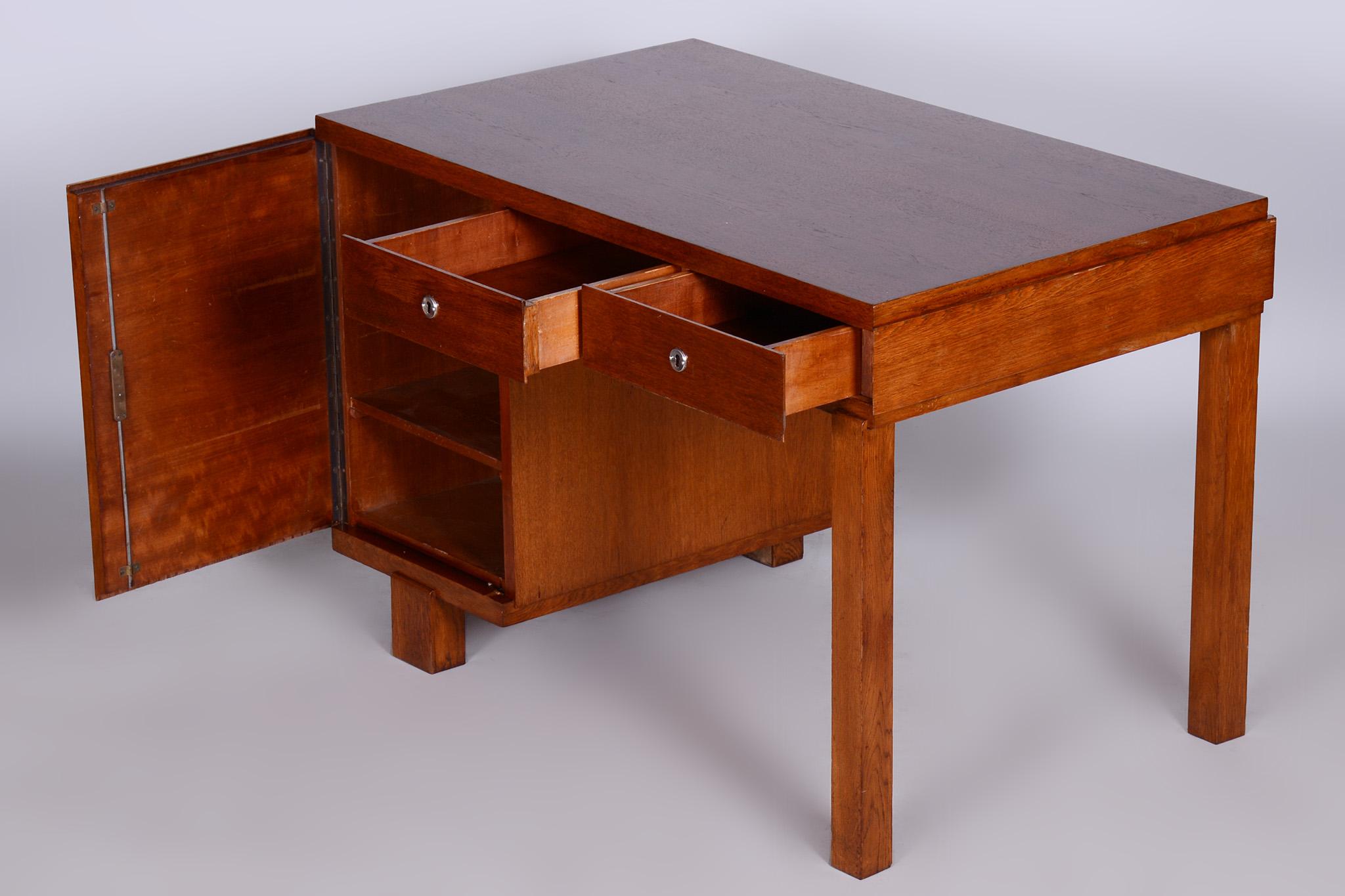 Czech Art Deco Oak Writing Desk Made in the 1930s, Restored For Sale 1