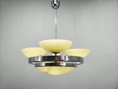 Czech Art Deco Opaline Glass Chandelier, 1940s