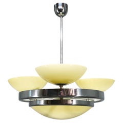 Czech Art Deco Opaline Glass Chandelier, 1940s
