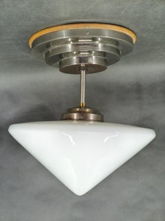 Czech Art Deco Opaline Glass Flush Mount Ceiling Light 1930s