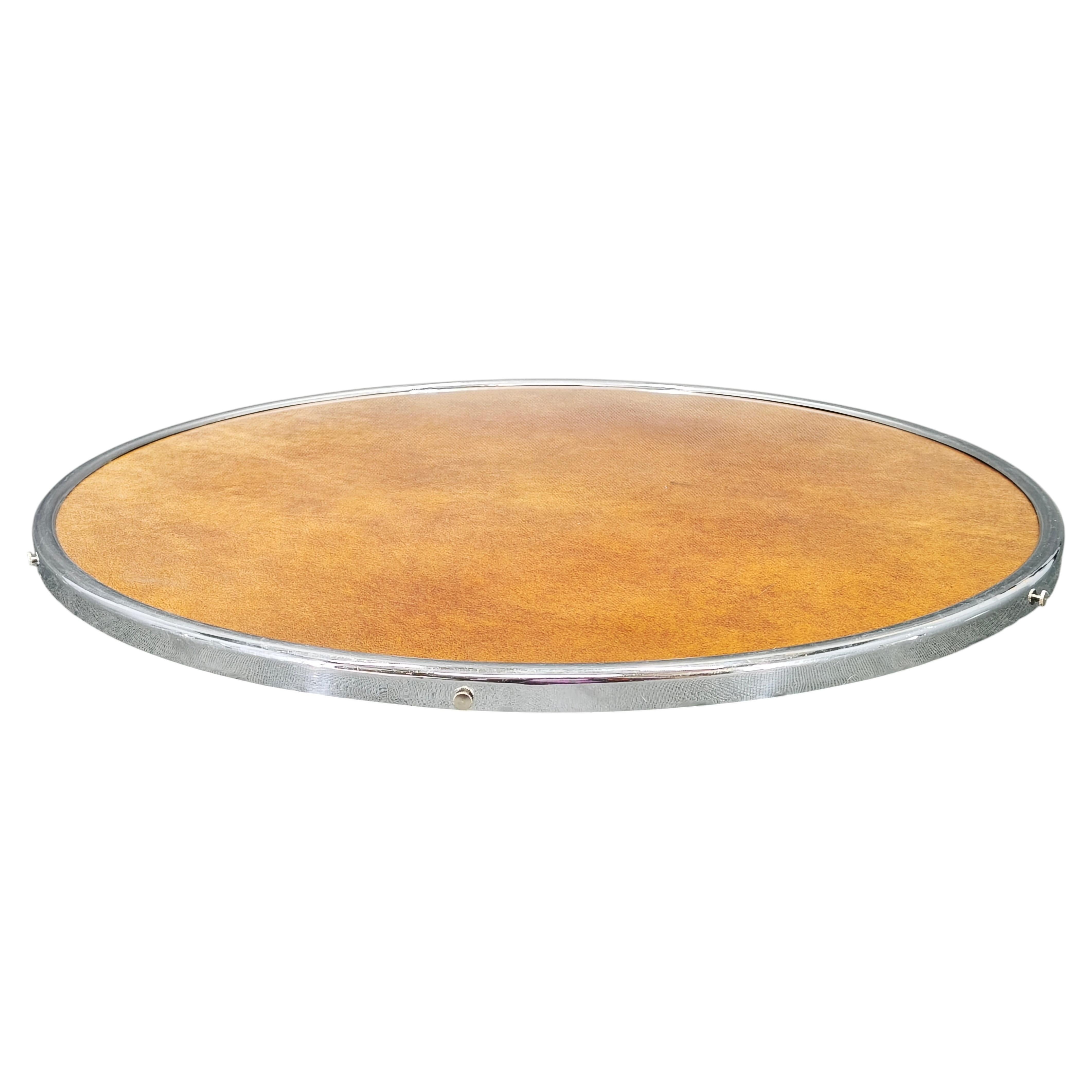 Czech Art Deco Rotating Chrome Serving Tray, 1940s