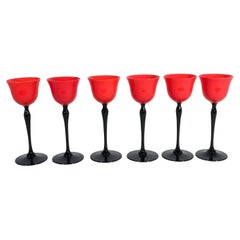 Czech Art Deco Tango Glass Stemmed Glasses, Set of Six, Loetz or Harrach