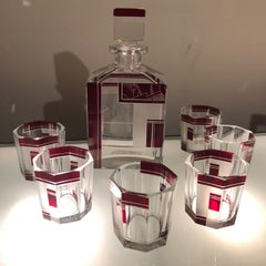 Czech Art Deco Whiskey Glass Decanter Set
