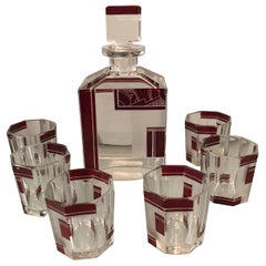 Vintage Czech Art Deco Whiskey Glass Decanter Set