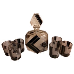 Vintage Czech Art Deco Whiskey Set Decanter and Glasses