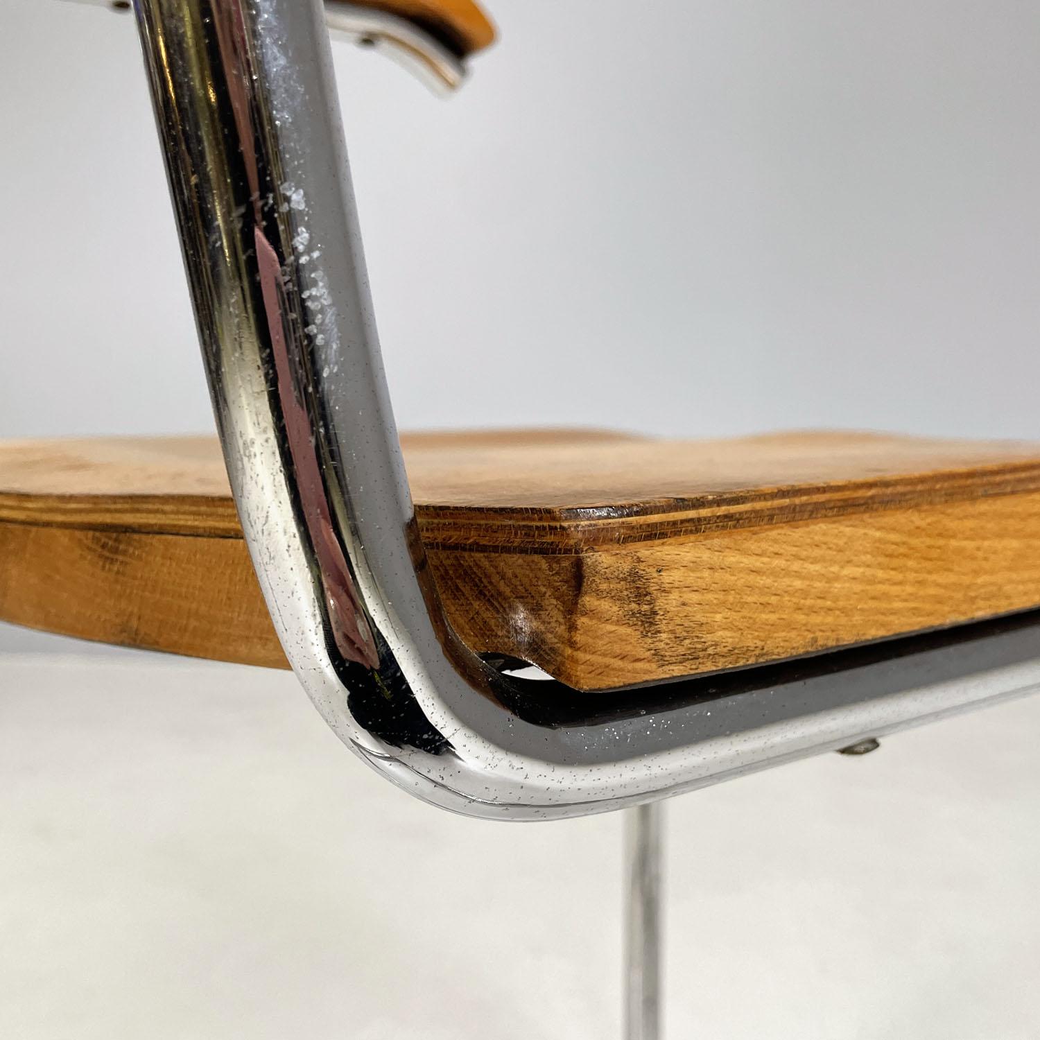 Czech Art Deco wood and chromed steel chair with armrests by Ladislav Zak, 1930s For Sale 6